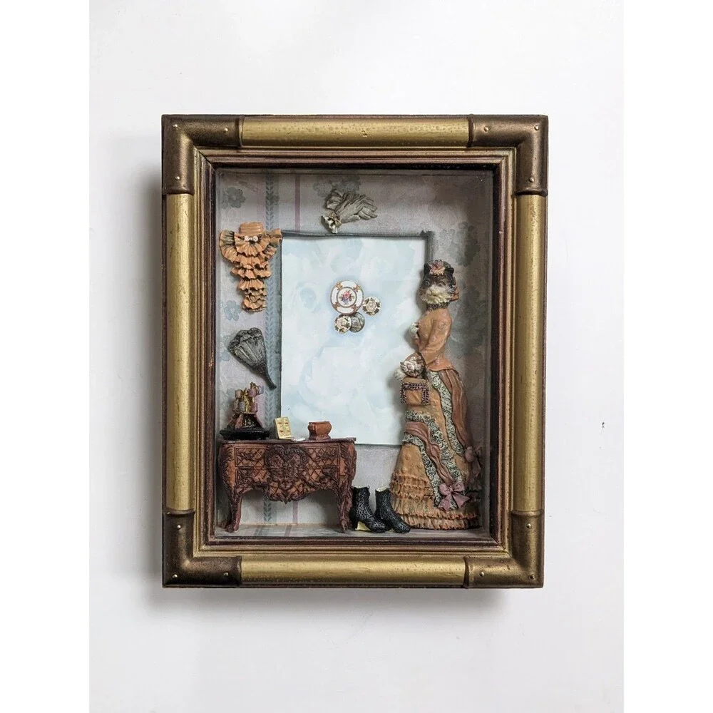 Vintage‎ Seymour Mann Anthropomorphic Cat Victorian Lady Shadow Box Photo Frame